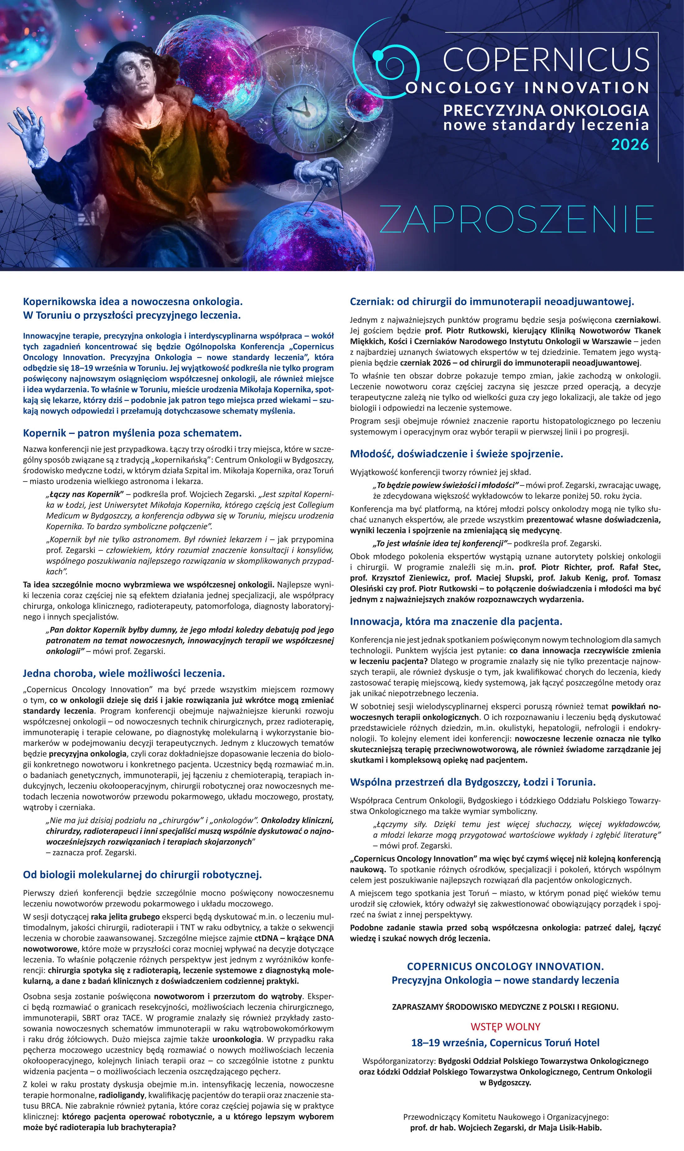 Pełne zaproszenie na konferencję Copernicus Oncology Innovation 2026